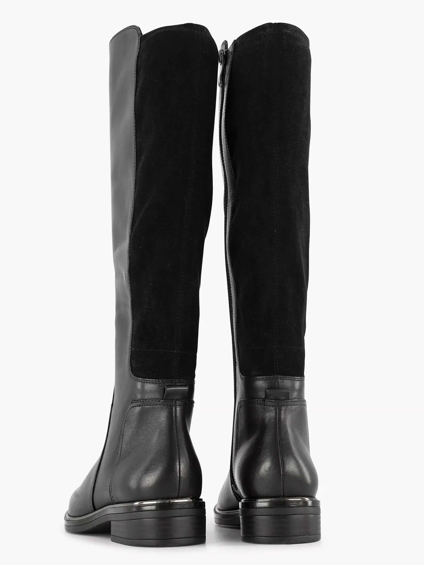 Zwarte Lange Leren Comfort Laars Elastiek